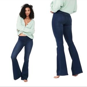 NWT Free People Penny Pull On Flare Denim Jegging Jeans Stretch Dark Wash Sz 28